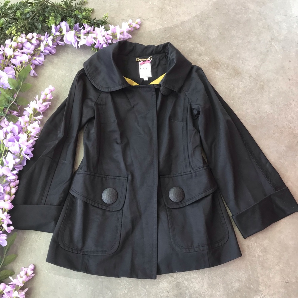 Yoana Baraschi Black Short Trench Coat Jacket Sz 4